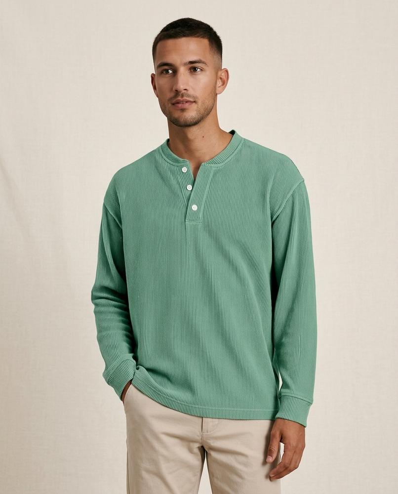Lands Fashion - Nitok | Ribbed Henley Sweater Men