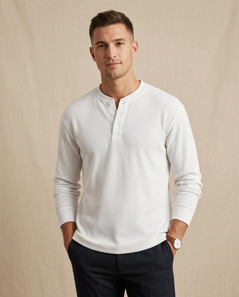 Lands Fashion - Nitok | Ribbed Henley Sweater Men