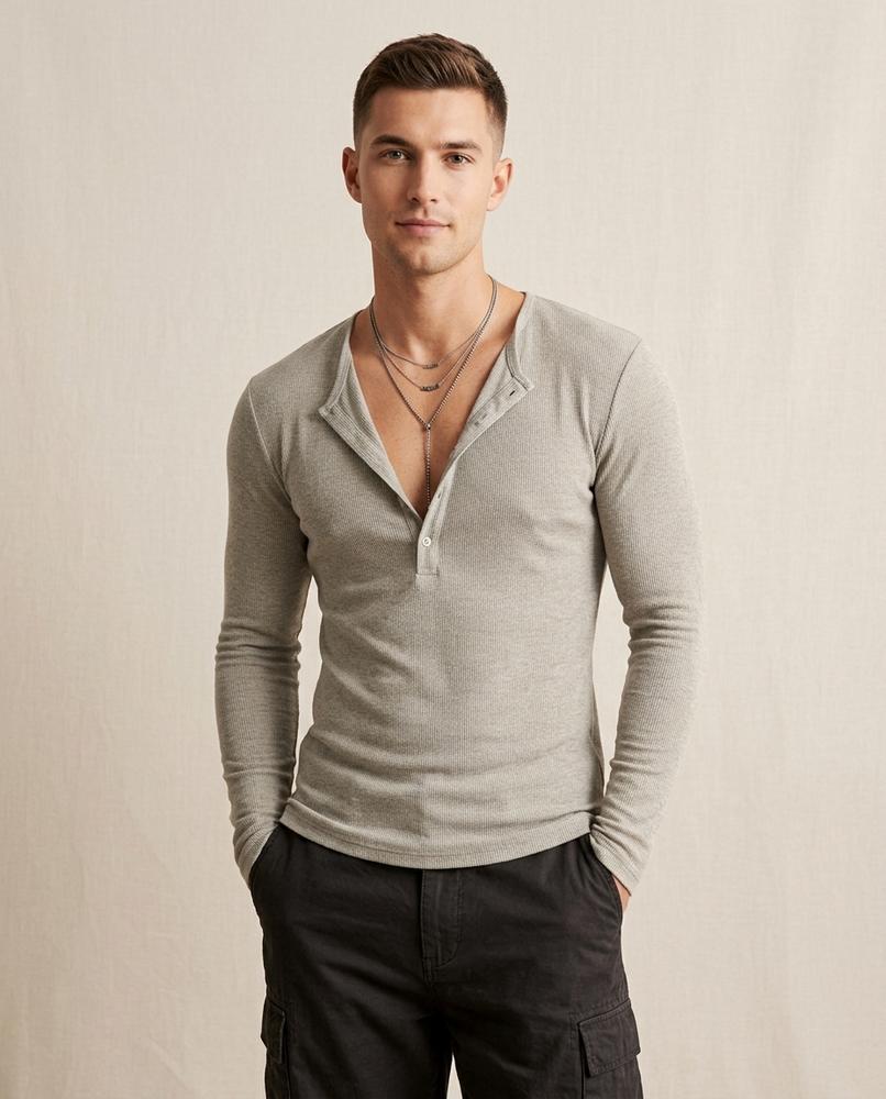 Lands Fashion - Yovil | Long-Sleeved Button-Placket T-Shirt Men