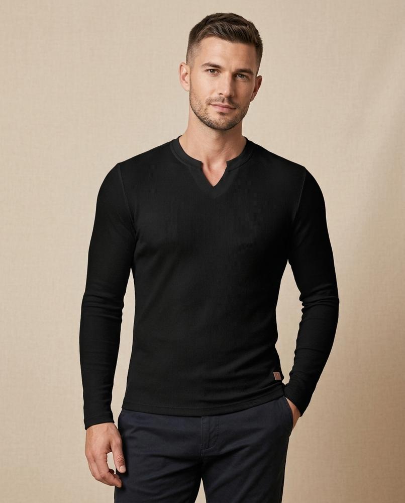 Lands Fashion - Depes | Ribbed Split-Neck Shirt Men
