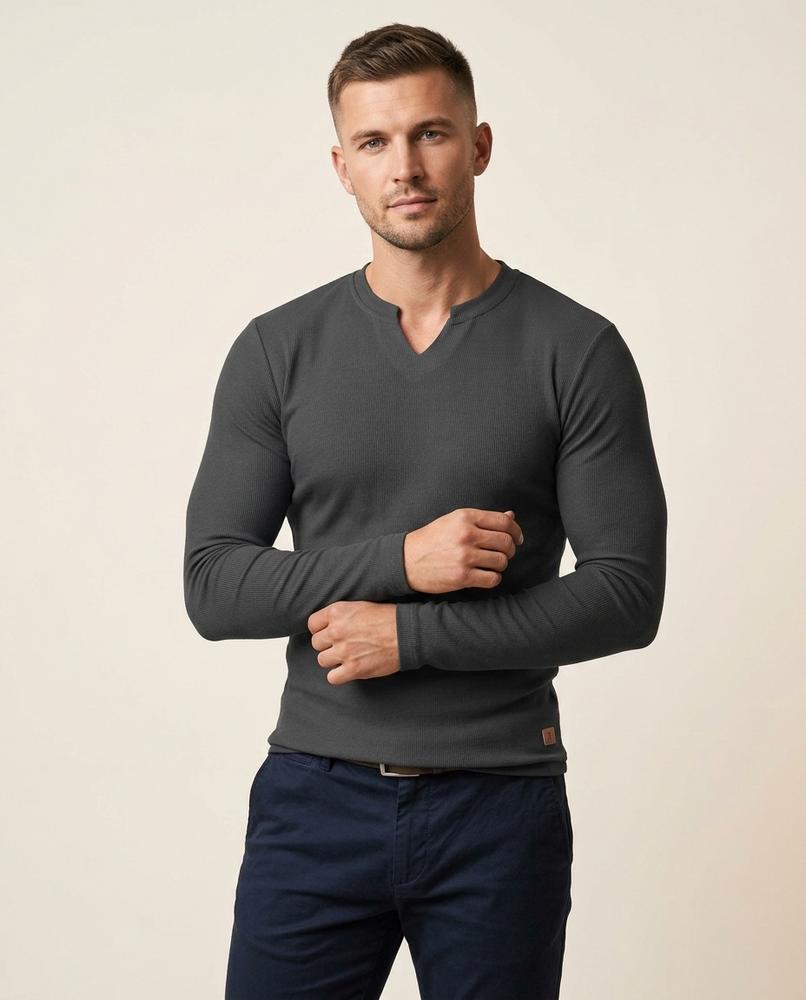 Lands Fashion - Depes | Ribbed Split-Neck Shirt Men