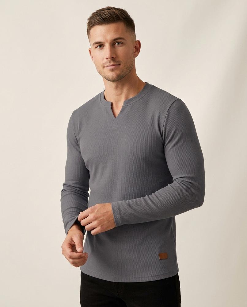 Lands Fashion - Depes | Ribbed Split-Neck Shirt Men
