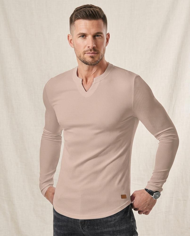 Lands Fashion - Depes | Ribbed Split-Neck Shirt Men