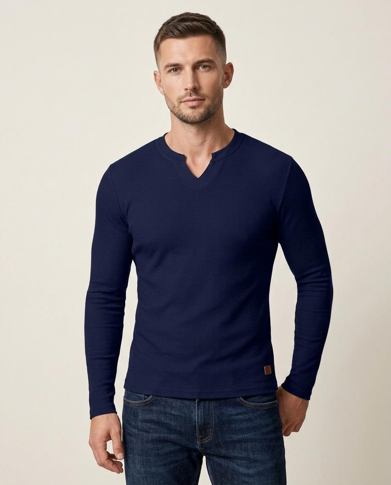 Lands Fashion - Depes | Ribbed Split-Neck Shirt Men