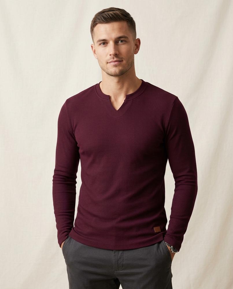 Lands Fashion - Depes | Ribbed Split-Neck Shirt Men