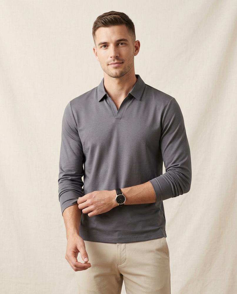 Lands Fashion - Tedod | Long-Sleeved Cotton Polo Shirt Men