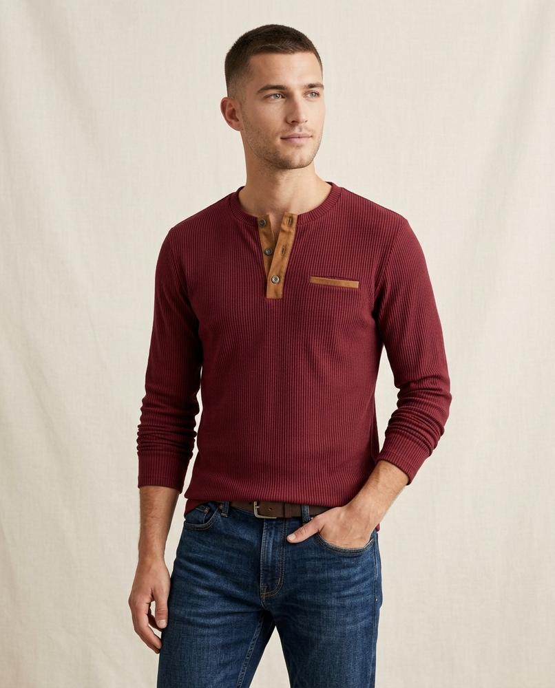 Lands Fashion - Vepum | Ribbed Henley-Style Shirt Men