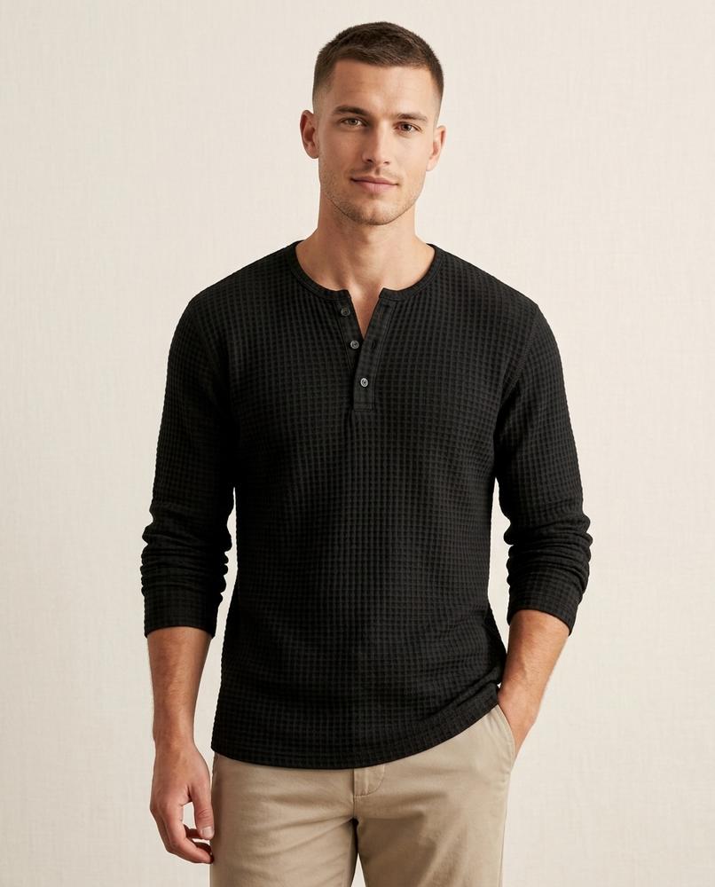 Lands Fashion - Kusel | Waffle-Knit Henley Neck Shirt Men