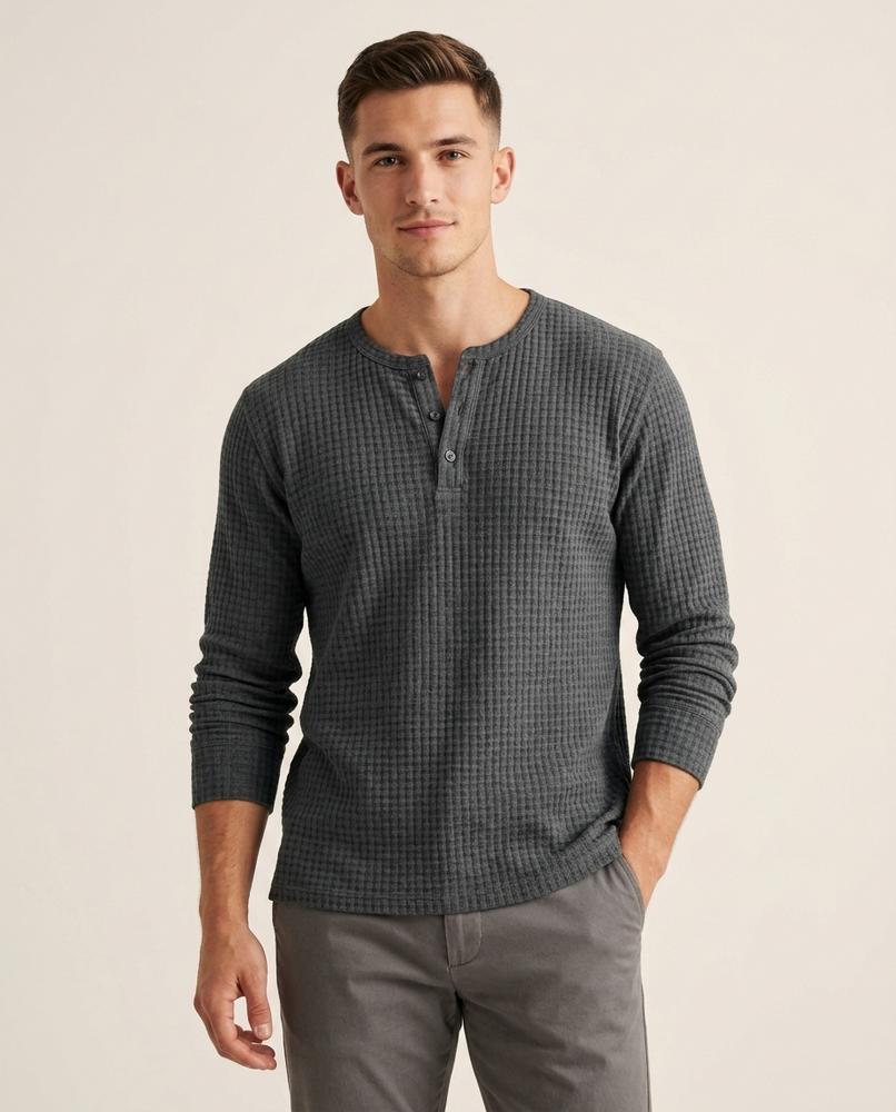 Lands Fashion - Kusel | Waffle-Knit Henley Neck Shirt Men
