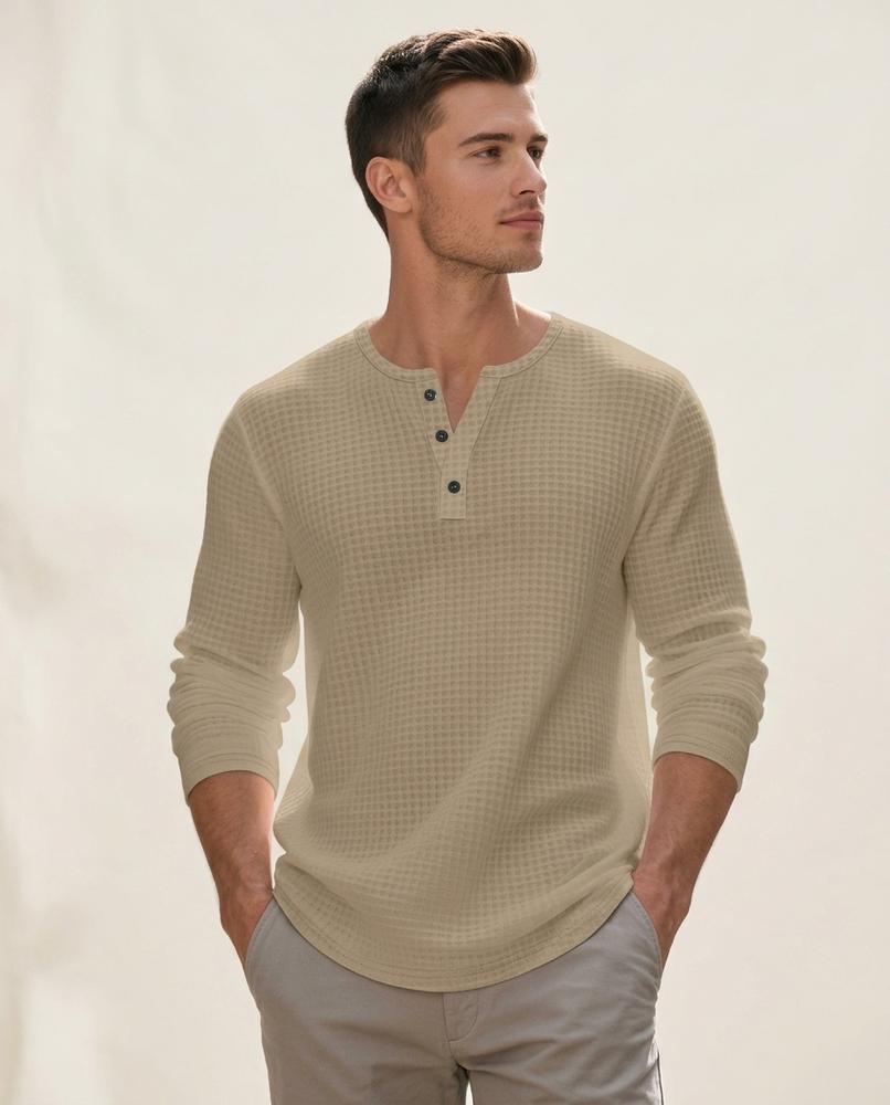 Lands Fashion - Kusel | Waffle-Knit Henley Neck Shirt Men