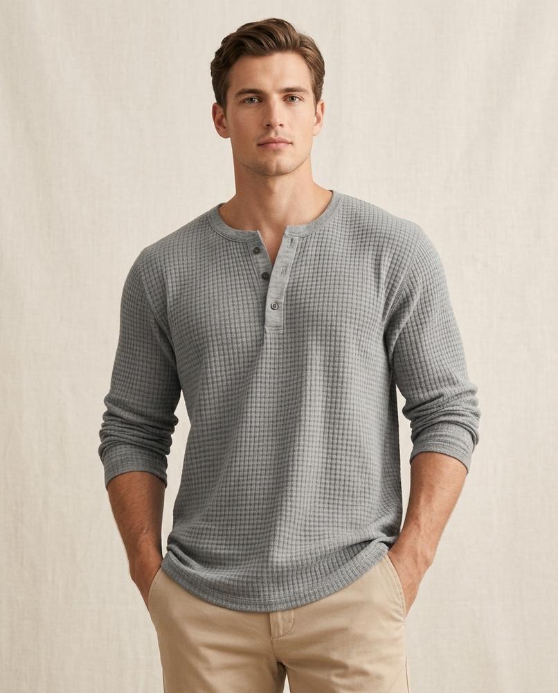 Lands Fashion - Kusel | Waffle-Knit Henley Neck Shirt Men