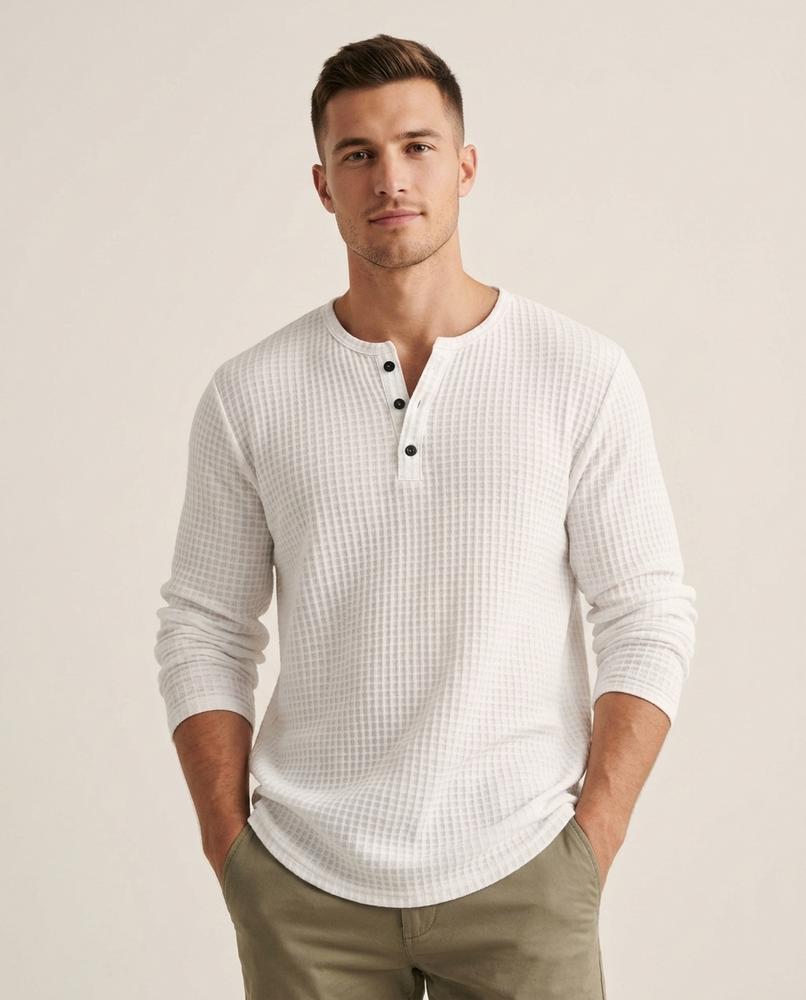 Lands Fashion - Kusel | Waffle-Knit Henley Neck Shirt Men