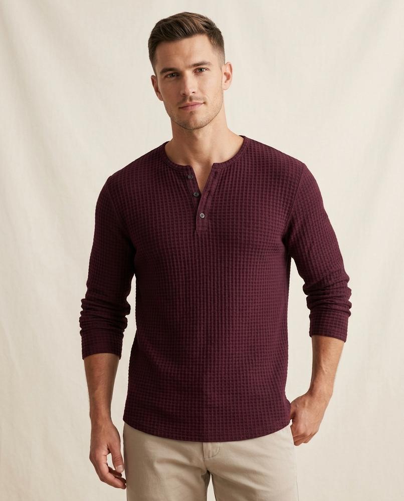 Lands Fashion - Kusel | Waffle-Knit Henley Neck Shirt Men