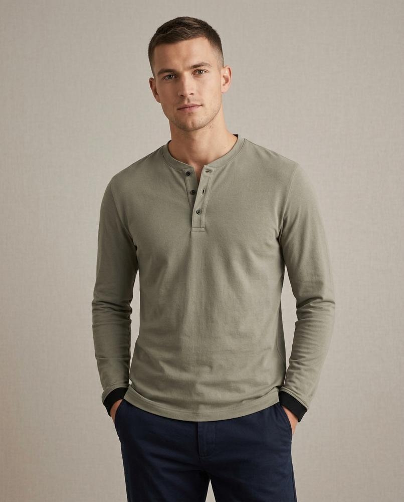 Lands Fashion - Liwom | Button-Placket Long-Sleeved T-Shirt Men