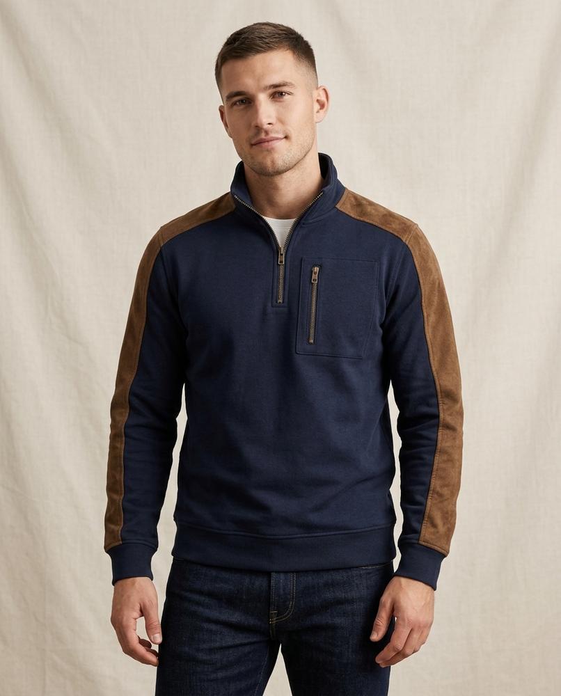 Lands Fashion - Dinod | Quarter-Zip Suede-Patched Sweatshirt Men