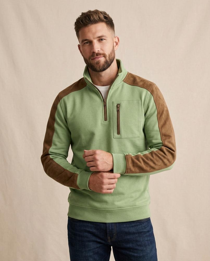 Lands Fashion - Dinod | Quarter-Zip Suede-Patched Sweatshirt Men