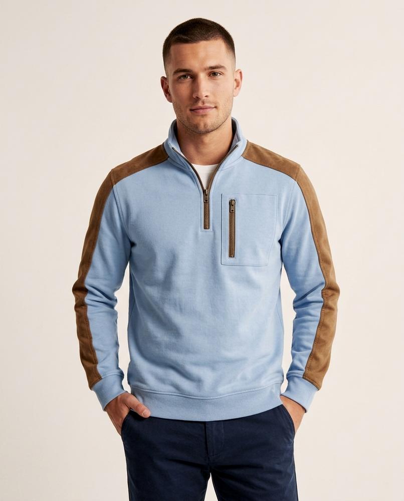 Lands Fashion - Dinod | Quarter-Zip Suede-Patched Sweatshirt Men