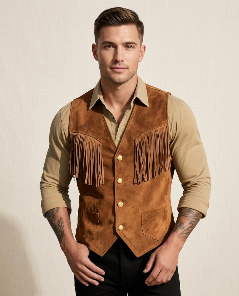 Lands Fashion - Nazul | Fringed Faux Suede Vest Men