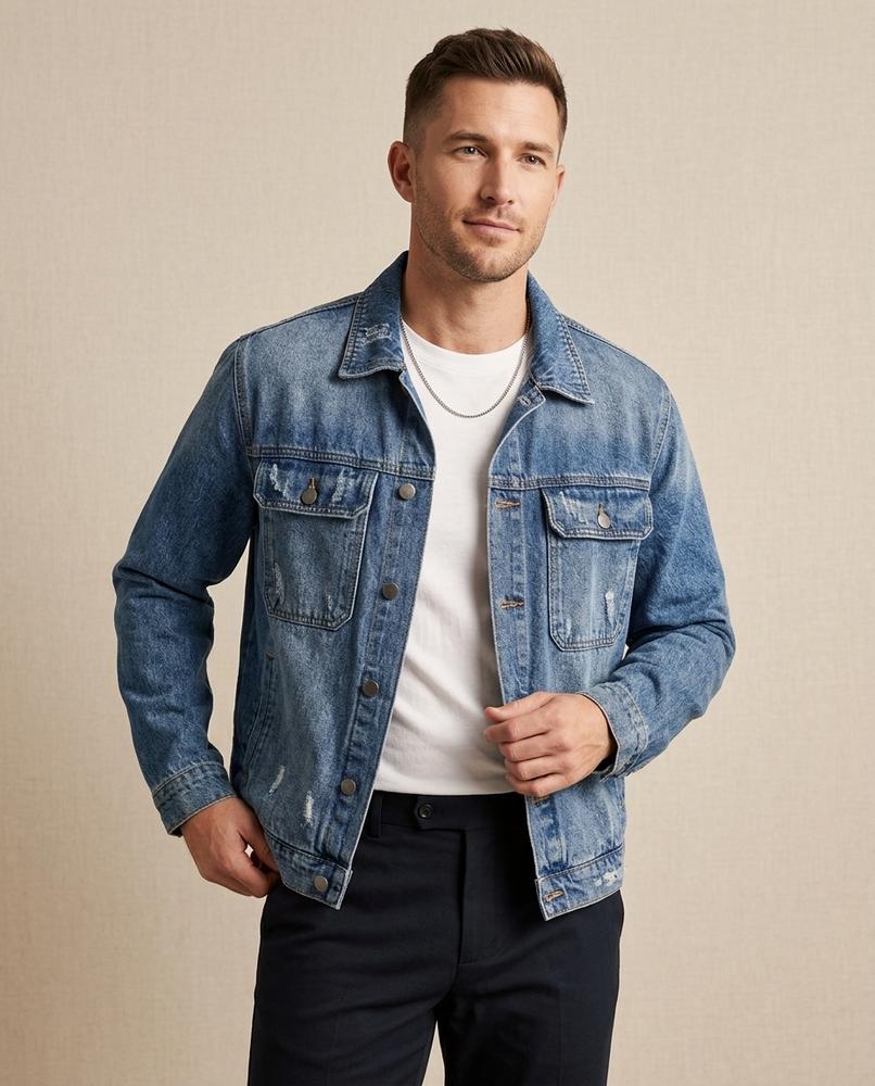 Lands Fashion - Zusos | Distressed Button-Front Denim Jacket Men