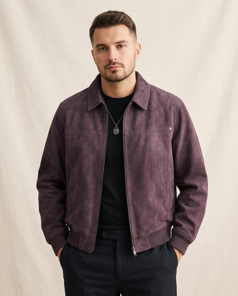 Lands Fashion - Ribin | Suede-Look Zip-Up Jacket Men