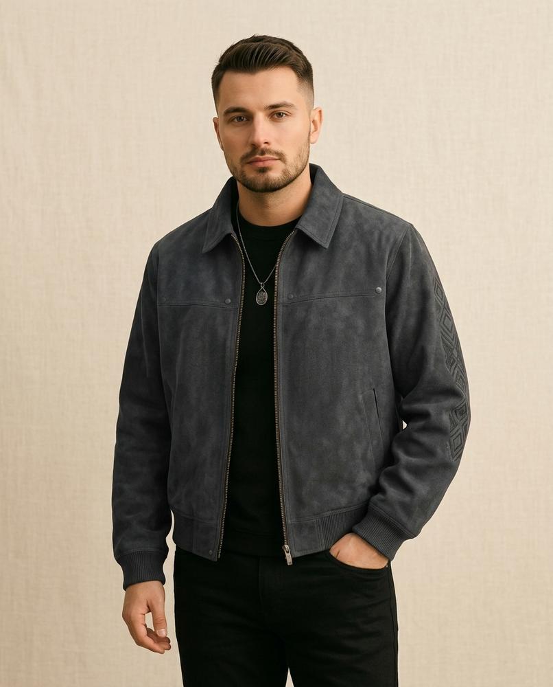 Lands Fashion - Ribin | Suede-Look Zip-Up Jacket Men