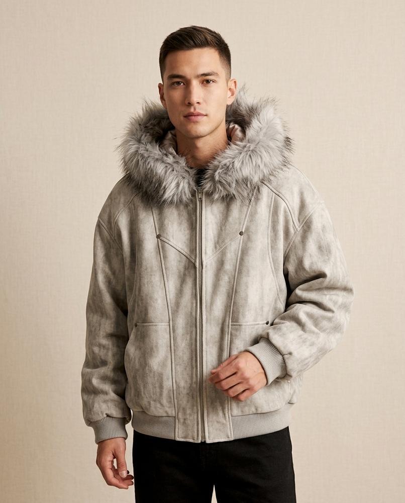 Lands Fashion - Ceped | Faux Fur Hooded Washed Jacket Unisex