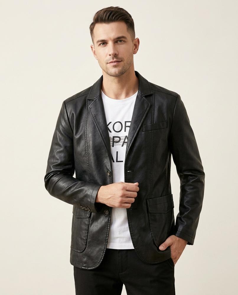 Lands Fashion - Naniv | Leather Single-Breasted Blazer Men