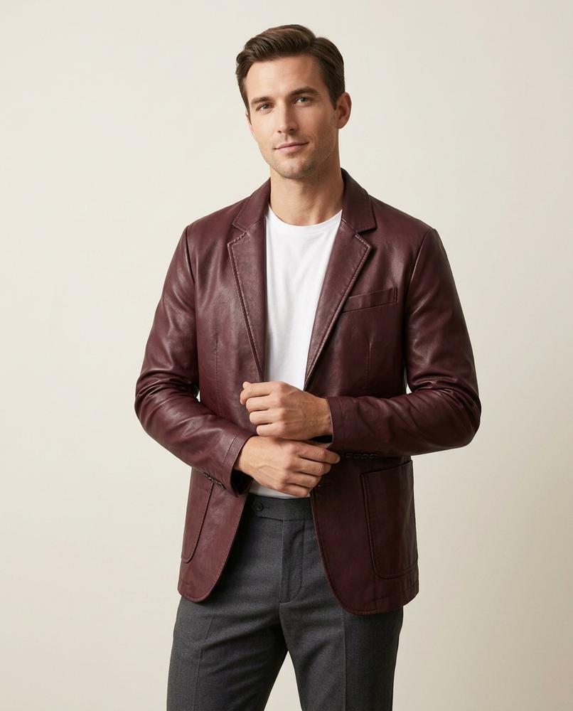 Lands Fashion - Naniv | Leather Single-Breasted Blazer Men