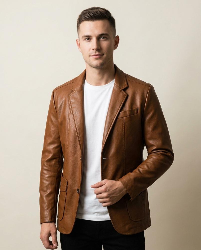 Lands Fashion - Naniv | Leather Single-Breasted Blazer Men