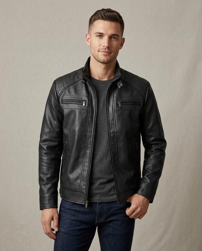 Lands Fashion - Yiben | Quilted Zippered Leather Jacket Men