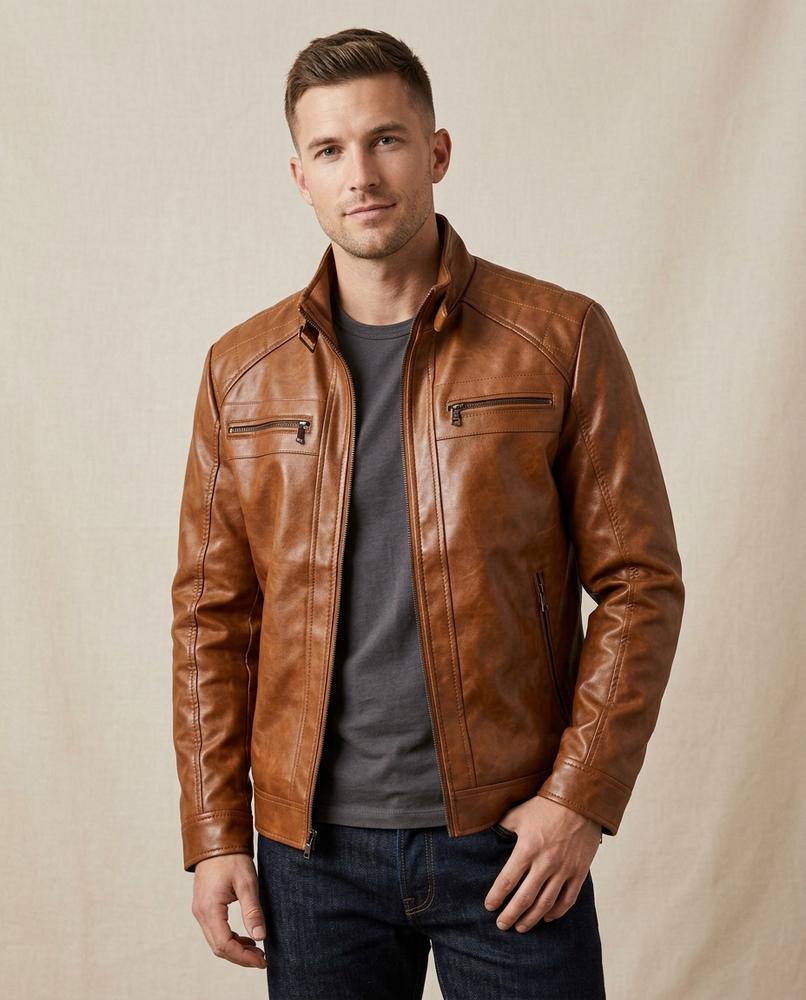 Lands Fashion - Yiben | Quilted Zippered Leather Jacket Men