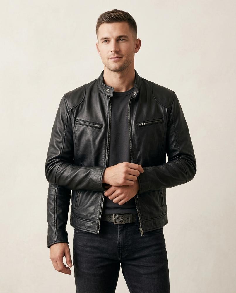 Lands Fashion - Rohar | Zippered Slim Fit Leather Jacket Men