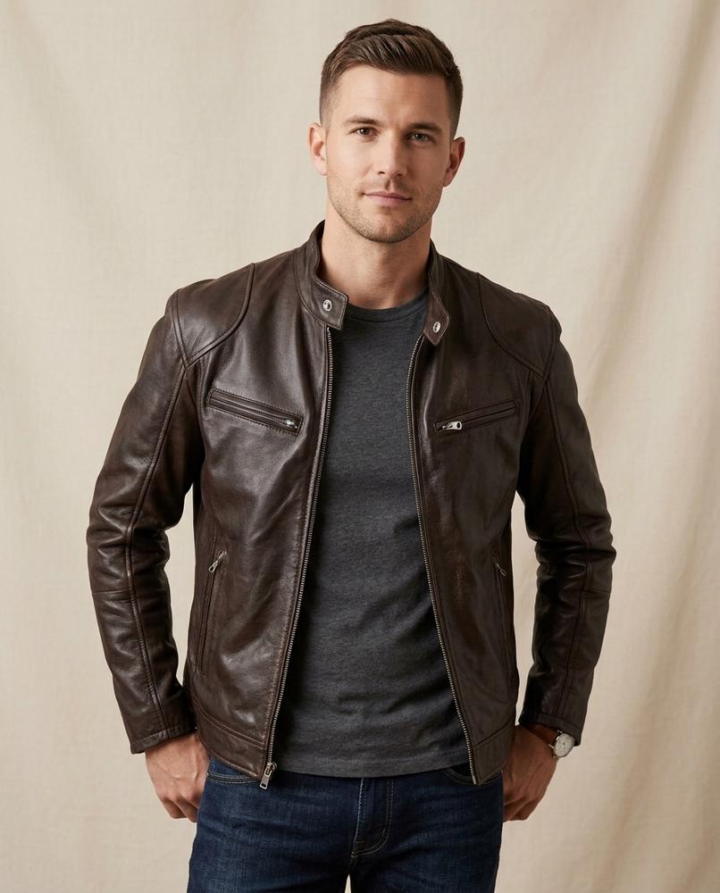 Lands Fashion - Rohar | Zippered Slim Fit Leather Jacket Men