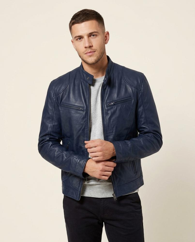Lands Fashion - Rohar | Zippered Slim Fit Leather Jacket Men