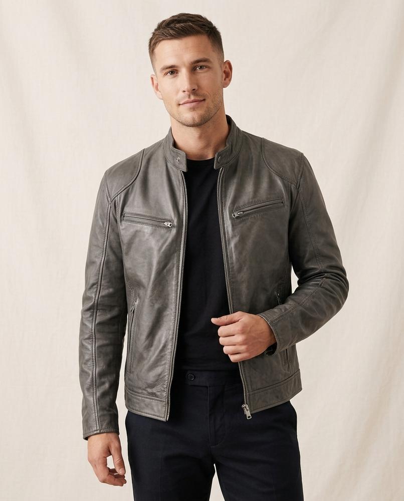 Lands Fashion - Rohar | Zippered Slim Fit Leather Jacket Men