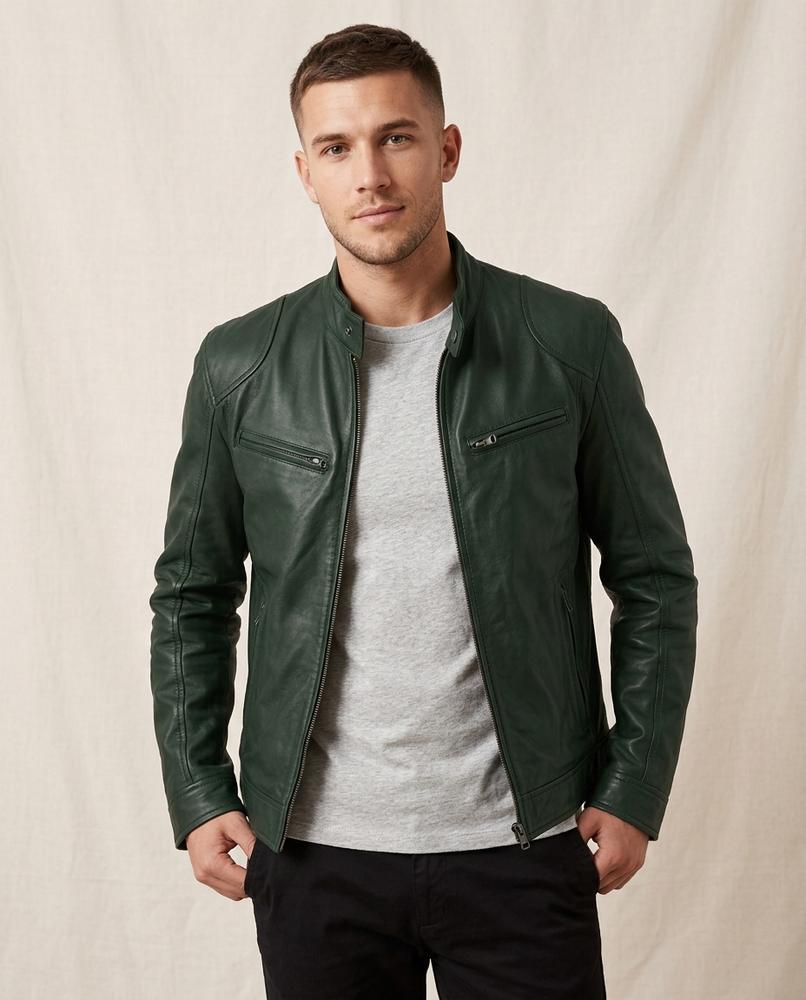 Lands Fashion - Rohar | Zippered Slim Fit Leather Jacket Men