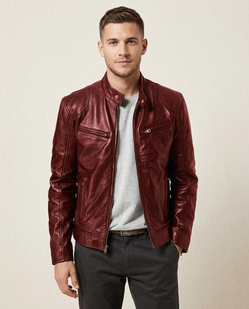 Lands Fashion - Rohar | Zippered Slim Fit Leather Jacket Men
