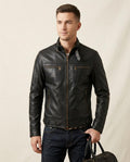 Lands Fashion - Yaged | Faux-Leather Stand-Collar Jacket Men