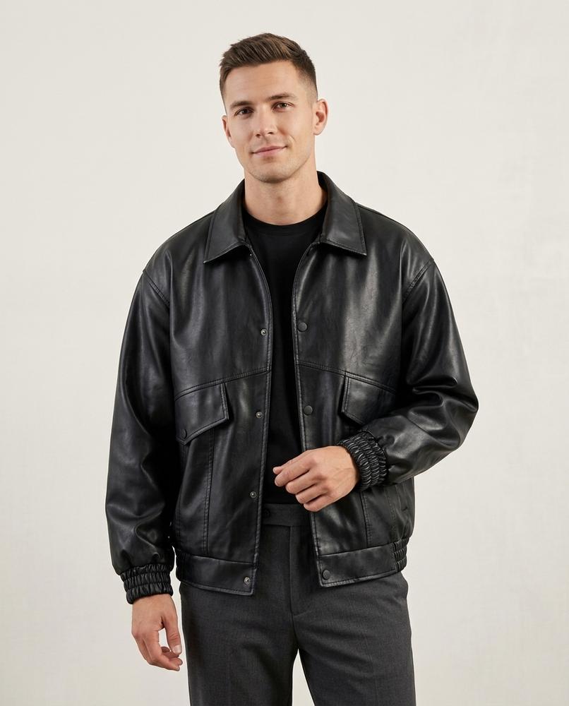 Lands Fashion - Cadur | Faux Leather Collared Jacket Men