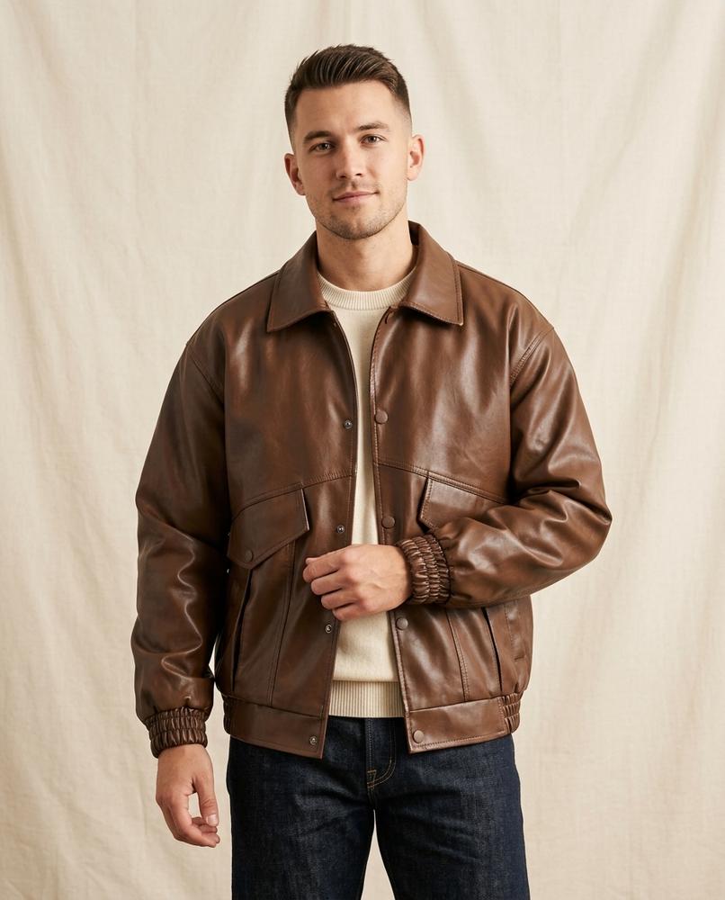 Lands Fashion - Cadur | Faux Leather Collared Jacket Men