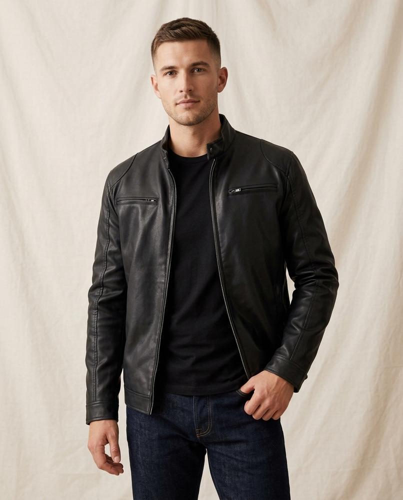 Lands Fashion - Yomot | Lined Faux Leather Jacket Men