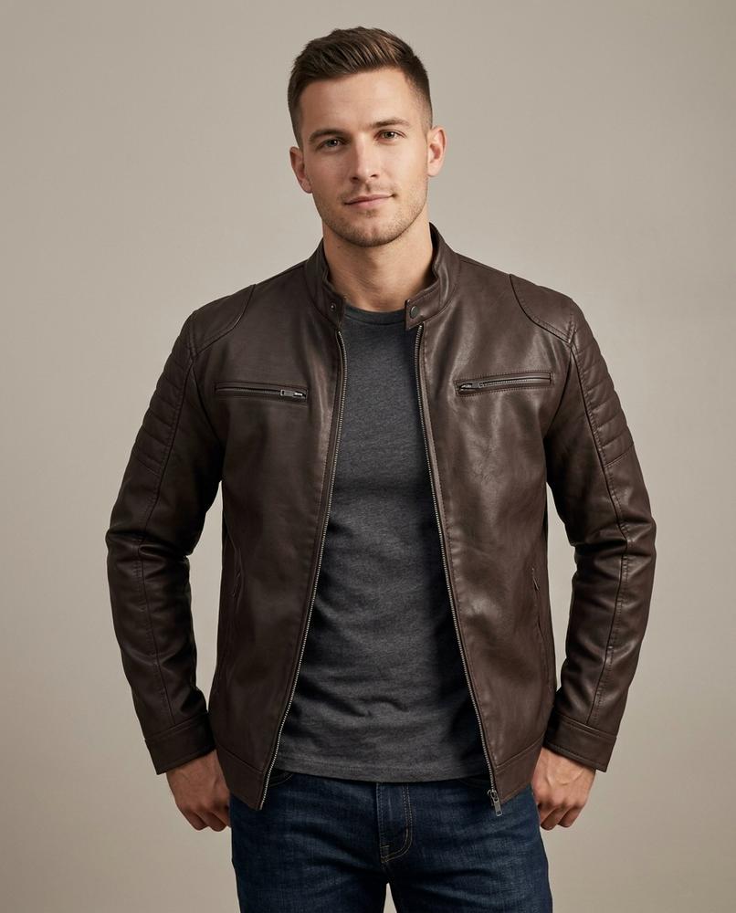 Lands Fashion - Yomot | Lined Faux Leather Jacket Men