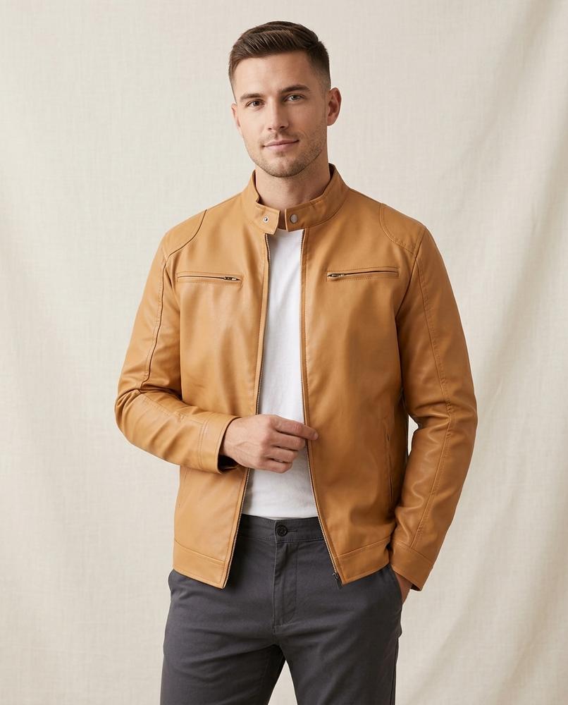 Lands Fashion - Yomot | Lined Faux Leather Jacket Men