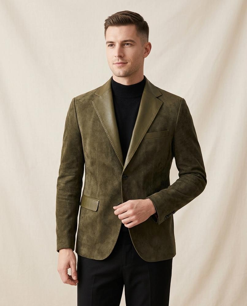 Lands Fashion - Liror | Suede-Look Contrast-Lapel Blazer Men
