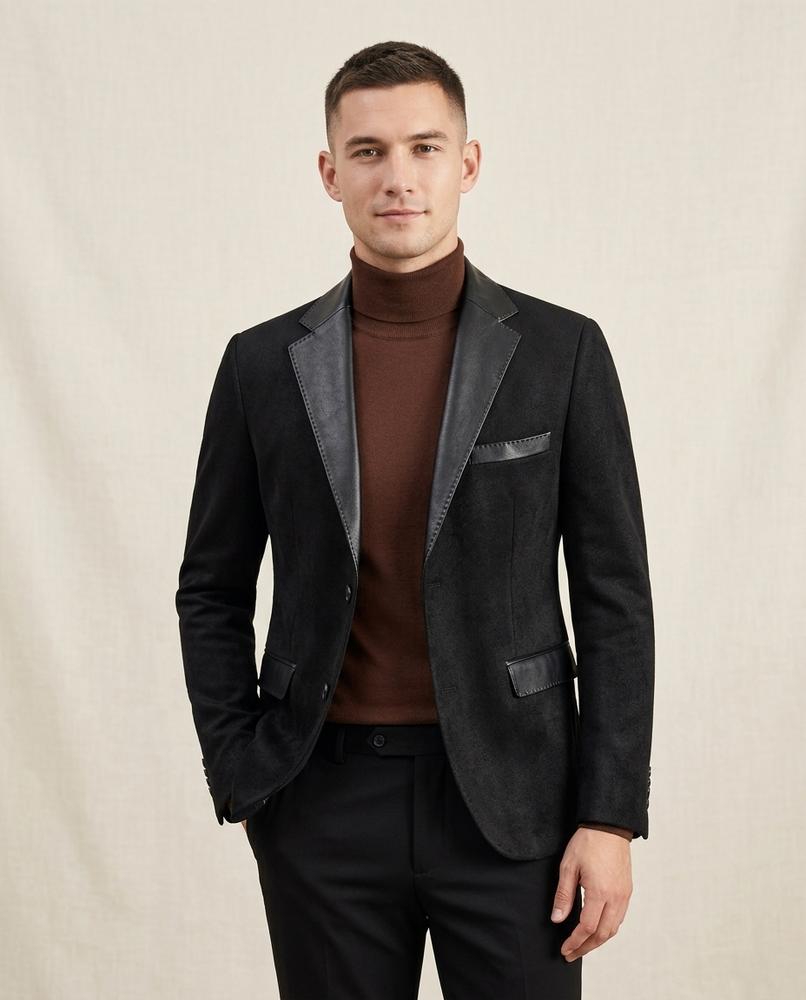 Lands Fashion - Liror | Suede-Look Contrast-Lapel Blazer Men