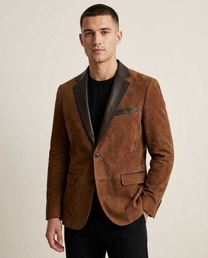 Lands Fashion - Liror | Suede-Look Contrast-Lapel Blazer Men