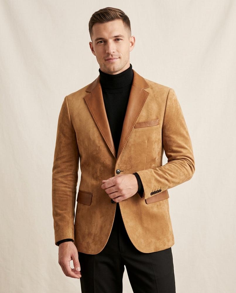Lands Fashion - Liror | Suede-Look Contrast-Lapel Blazer Men