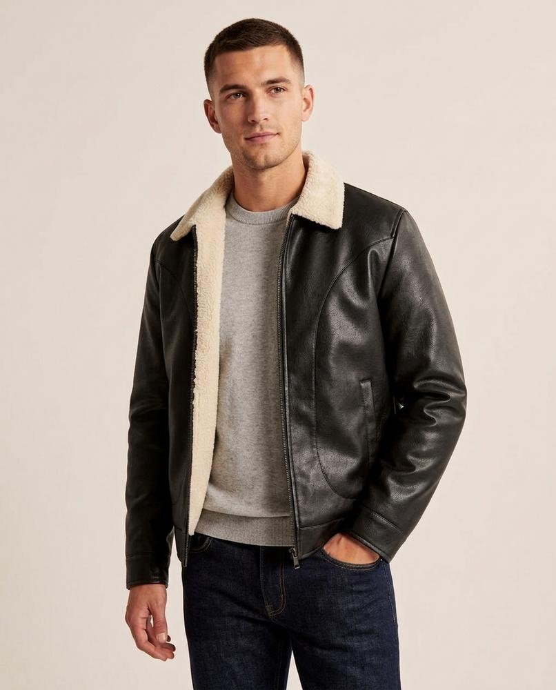 Lands Fashion - Movur | Faux-Leather Sherpa-Lined Jacket Men