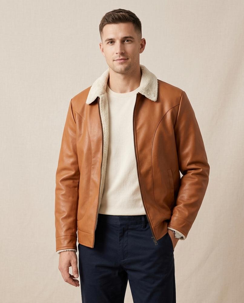 Lands Fashion - Movur | Faux-Leather Sherpa-Lined Jacket Men