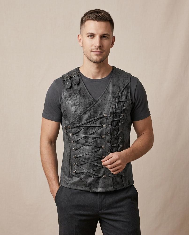 Lands Fashion - Sosim | Lace-Up Asymmetrical Vest Men